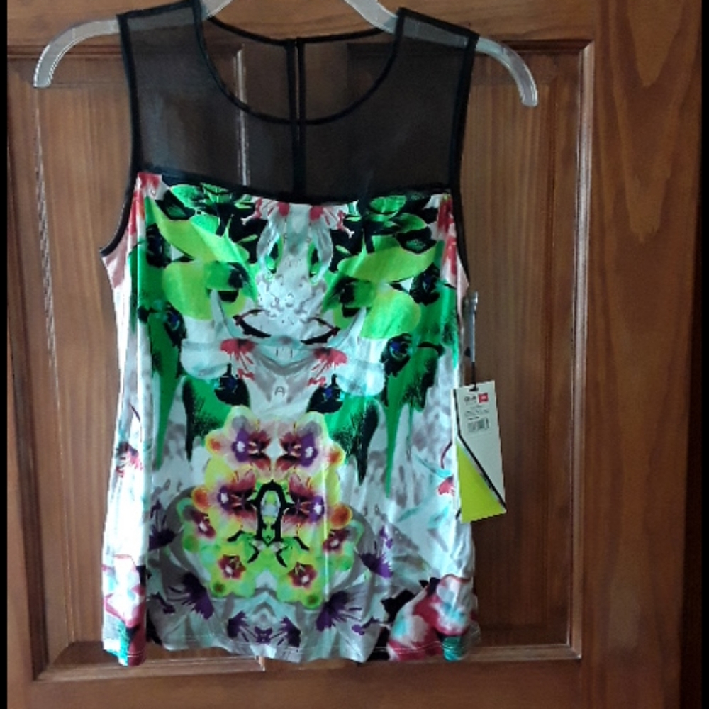 Colorful mixed material cotton/mesh tank